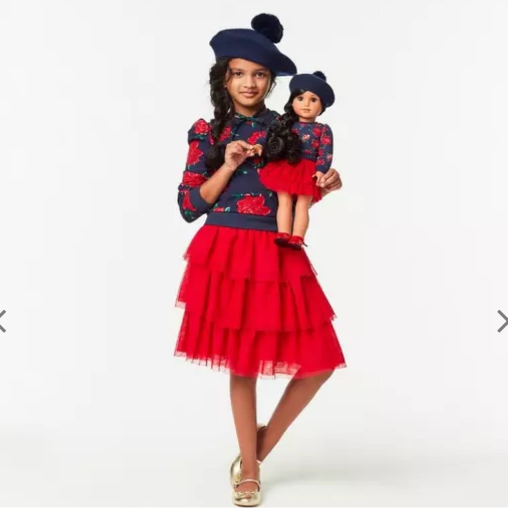 American Girl X Janie And Jack Rose Red Tulle Skirt NWT 10